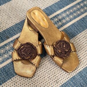 BCBG Maxazria Gold and Brown Mules